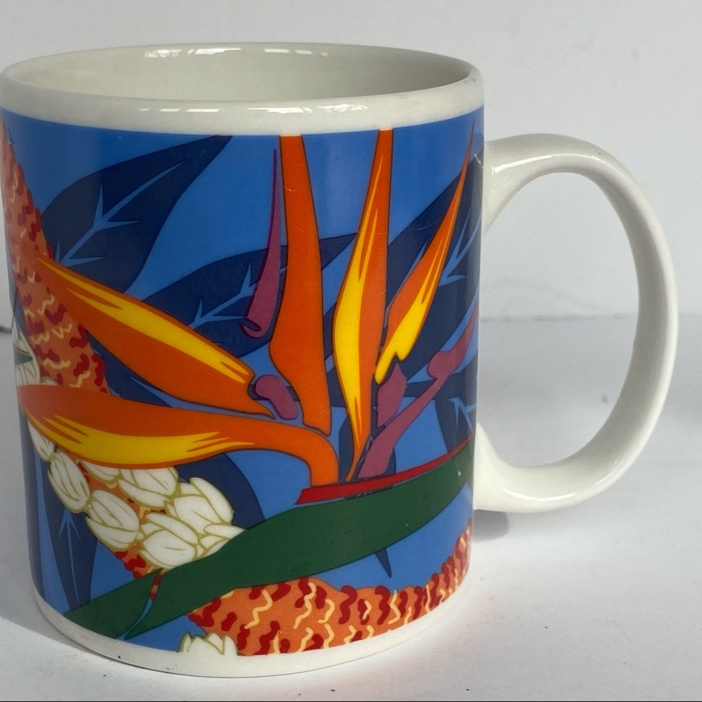 Hilo Hattie Mug vintage Coffee Tea Cup from Hawaii. Birds of paradise 1999